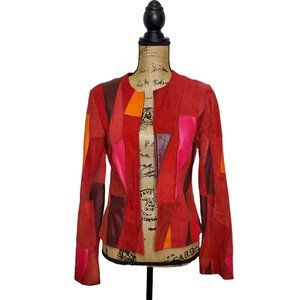 Vintage Cache Red Leather Suede Patch Blazer Jacket Size Small 6 80s Retro